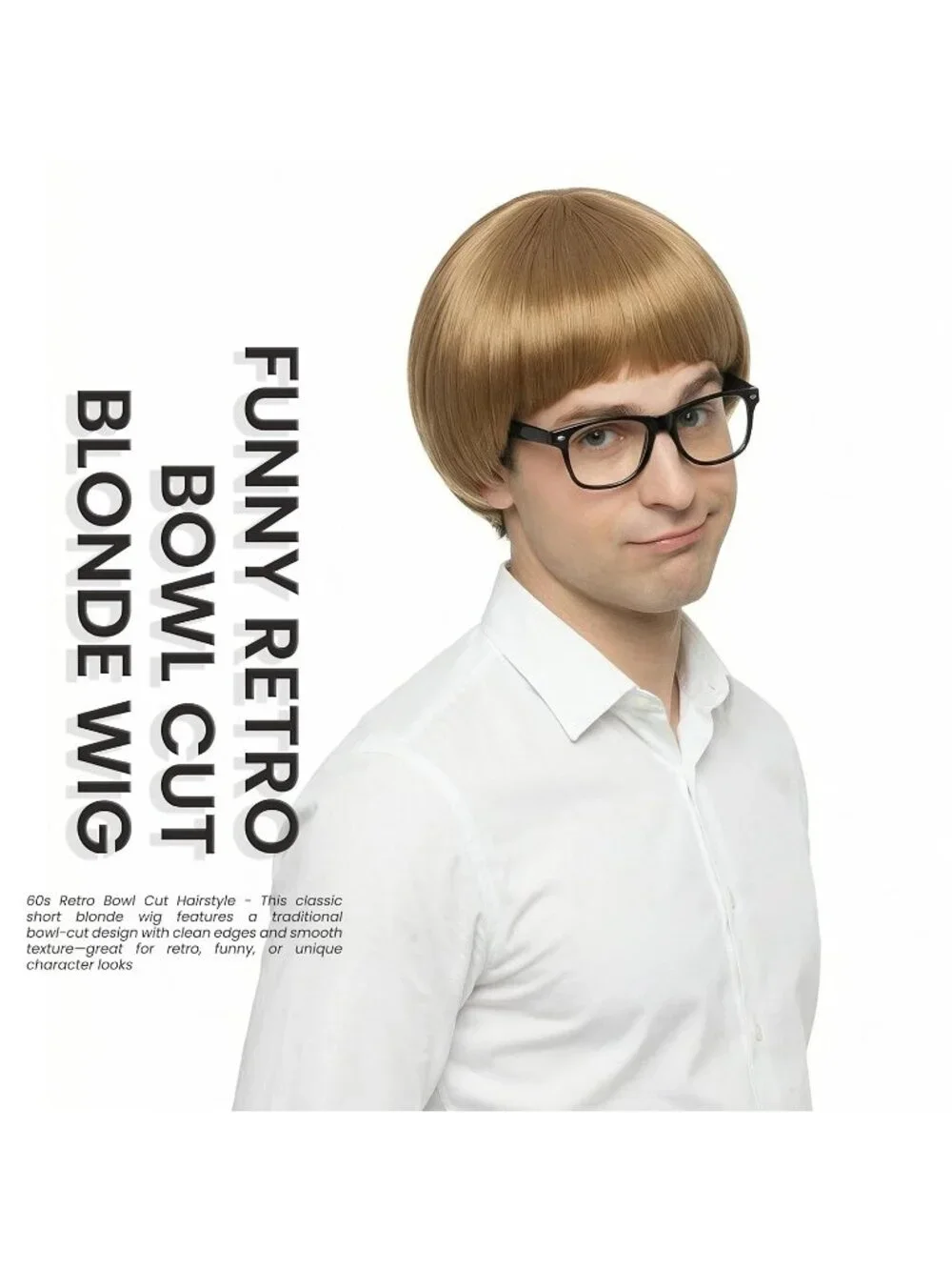 Men's Blonde Retro Bowl Cut Straight Synthetic Mushroom Hairpiece Bangs Wig